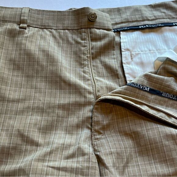 PGA Tour Men's Shorts Tan with cream stripe, Size 38 - Picture 7 of 8